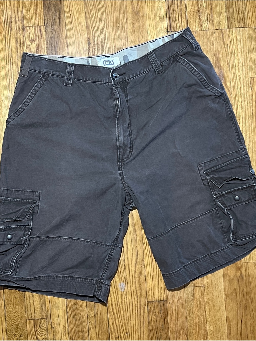 Vintage Levis Squad Cargo Shorts Men 40 Brown Canvas Cotton Grunge Work Y2K
